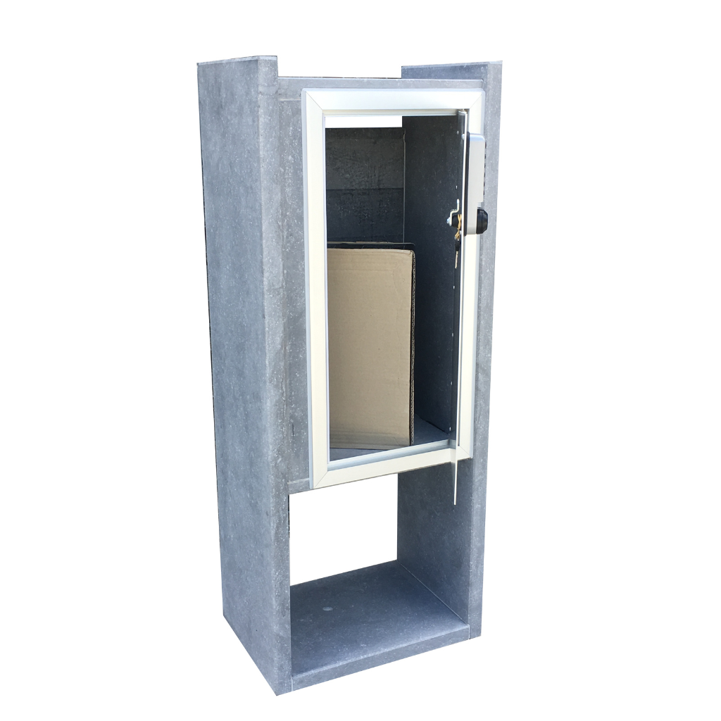Everest Parcel Digital Lock BDXL brievenbus in blauwsteen. Duurzame en weerbestendige buitenbrievenbus van hoogwaardige kwaliteit, met modern ontwerp en ruime capaciteit voor brieven en pakketjes.
